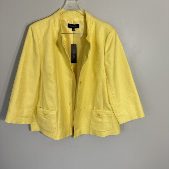 Talbots 100% Linen Blazer Pockets Size 14 Yellow Collarless New - Picture 2 of 7